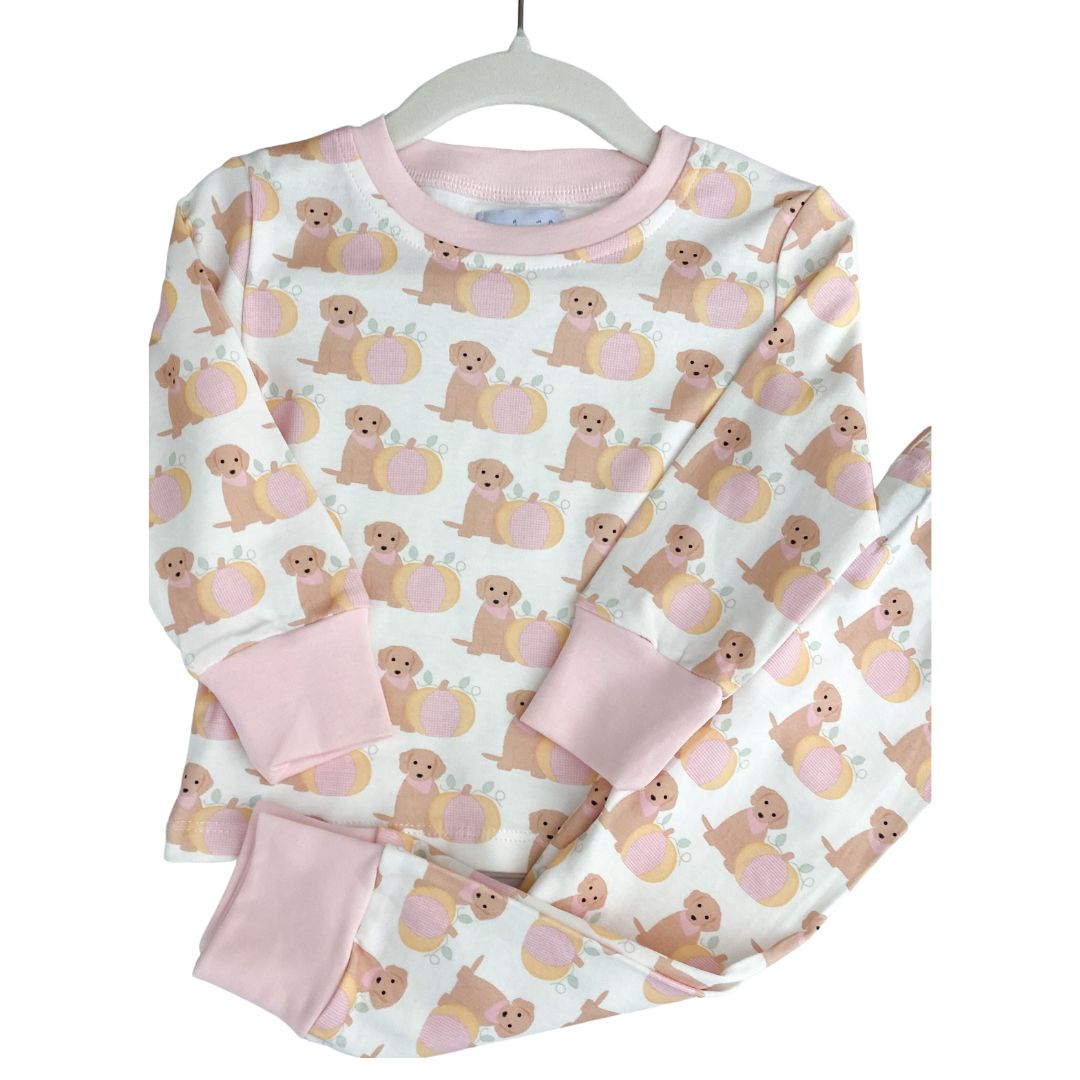 Pink Pumpkin Puppy Organic Cotton Pajama Set