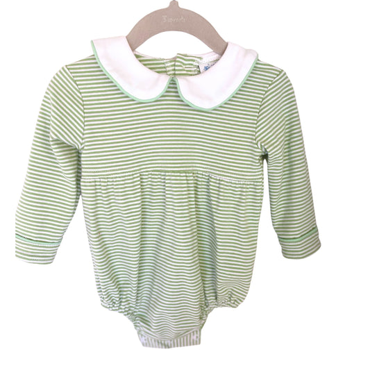 Long Sleeve Green and White Stripe Peter Pan Collar Bubble