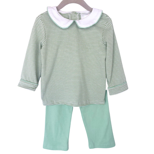 Long Sleeve Green and White Stripe Pant Set