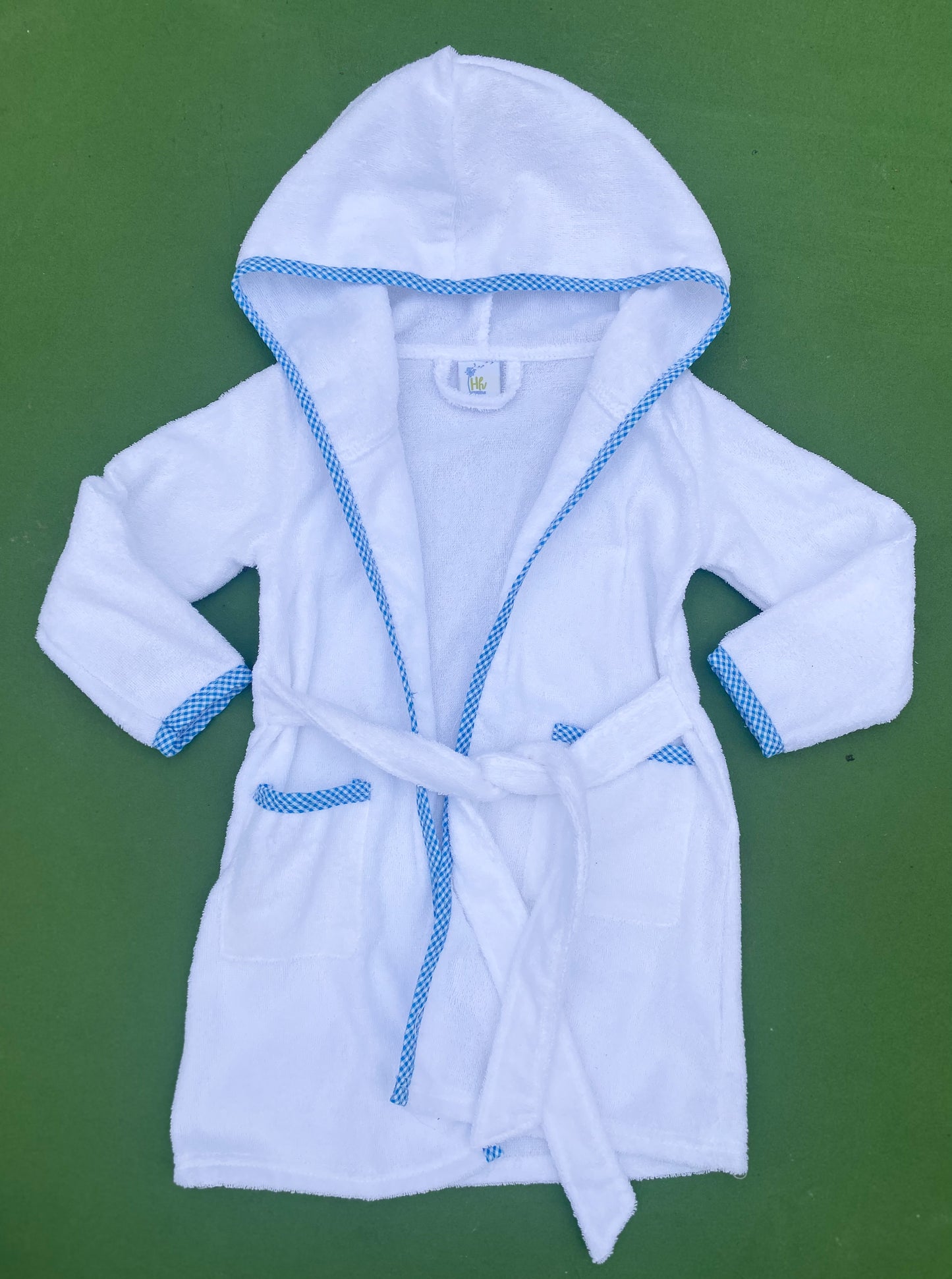 Blue Trim Towel Hoodie Robe