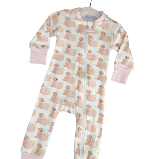 Pink Pumpkin Puppy Organic Cotton Zip Pajamas