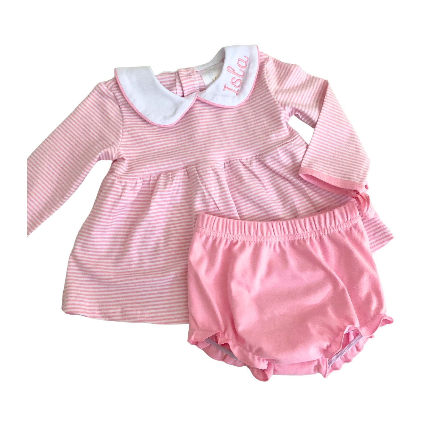 Long Sleeve Pink Stripe Bloomer Short Set