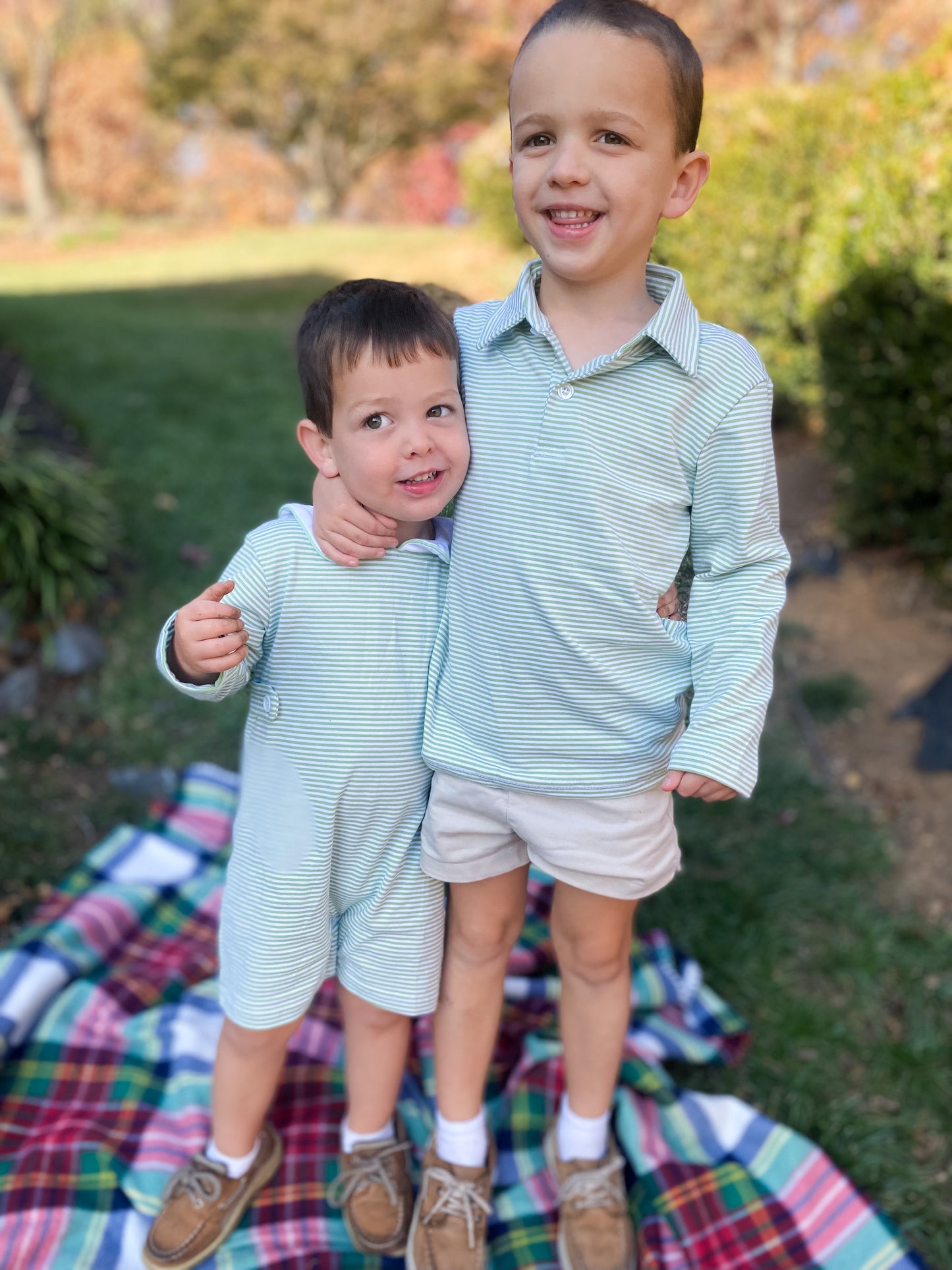 Green & White Stripe Long Sleeve Peter Pan Collar Romper