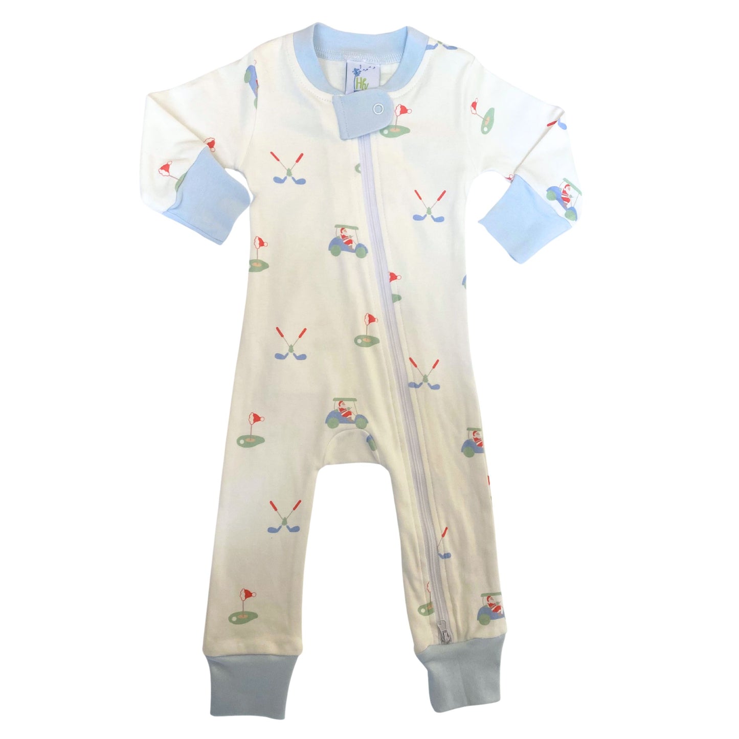 Blue Santa Golf Organic Cotton Zip Christmas Pajamas