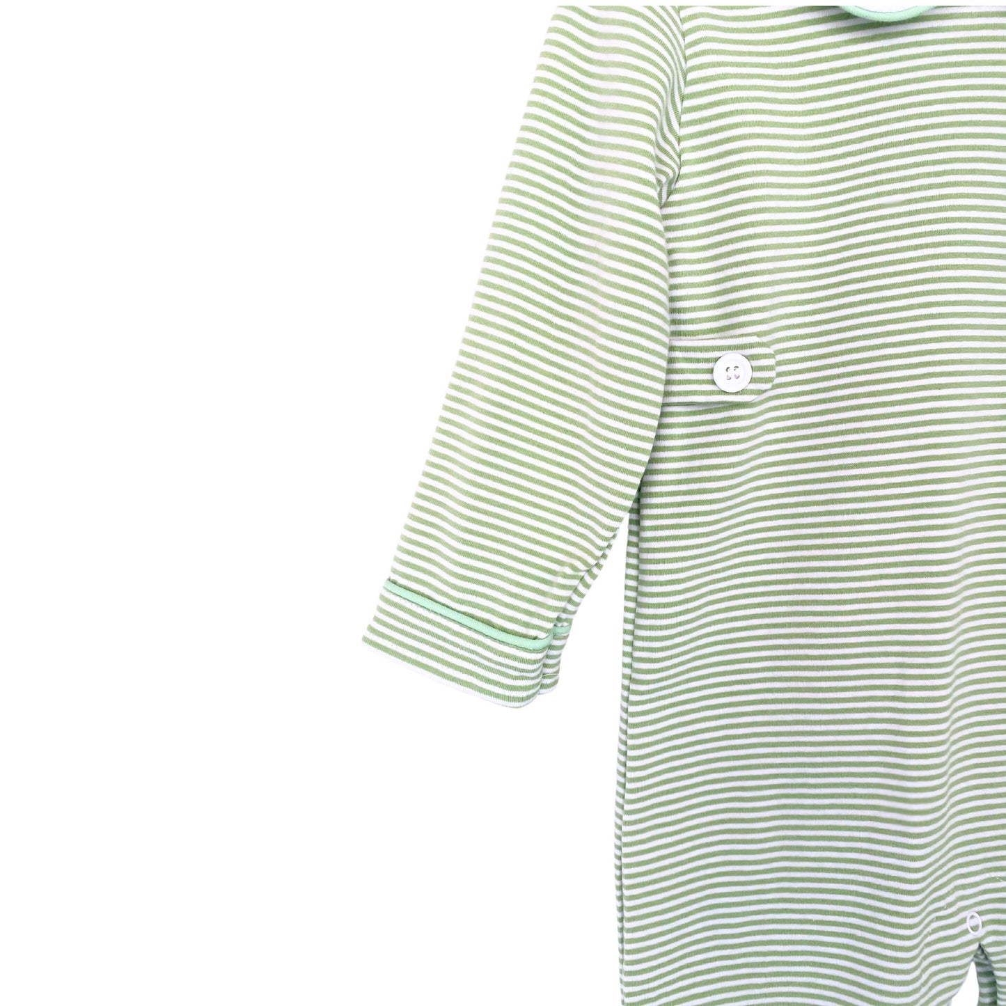 Green & White Stripe Long Sleeve Peter Pan Collar Romper