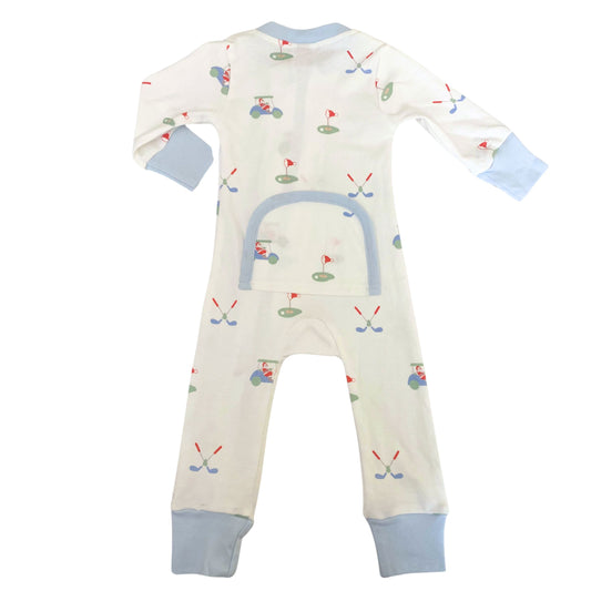 Blue Santa Golf Organic Cotton Zip Christmas Pajamas