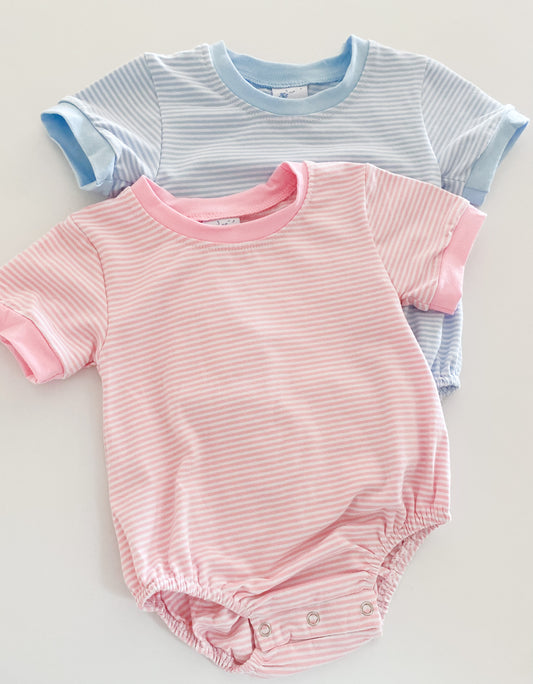 Short Sleeve Pink Stripe Cotton T-Shirt Bubble