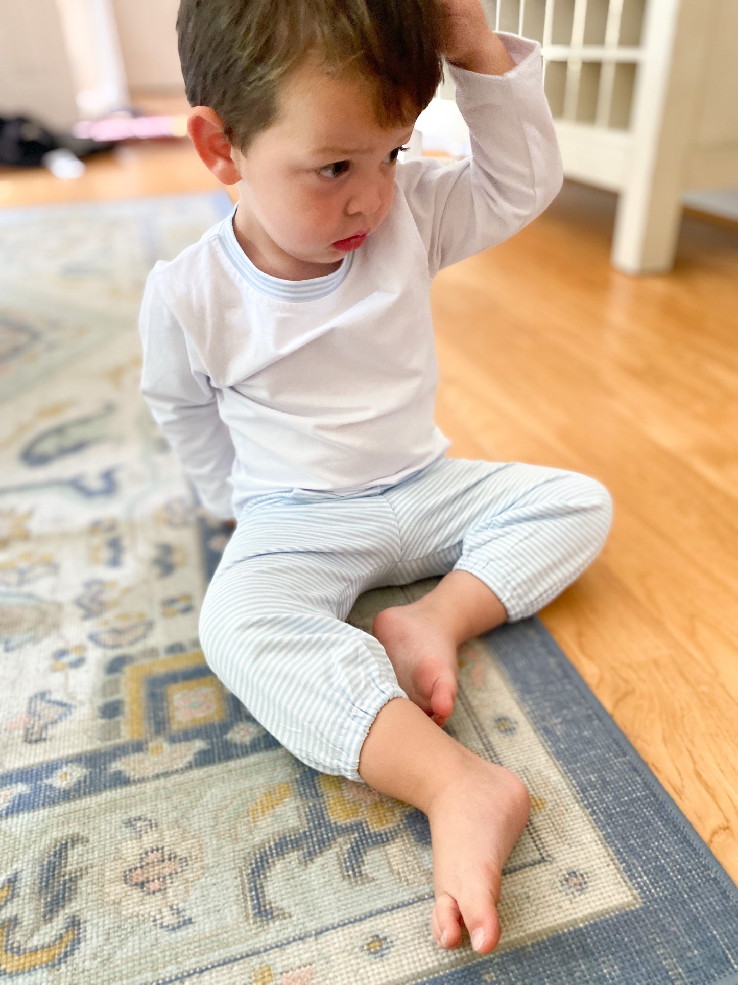 Blue and White Stripe Long Sleeve Jogger Set