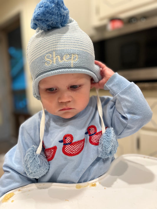 Blue & White Stripe Pom Hat