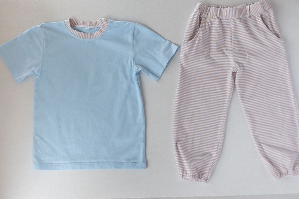 Ecru Stripe Blue Jogger Set