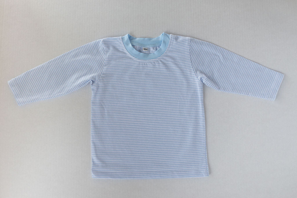 Blue & White Stripe Long Sleeve T Shirt