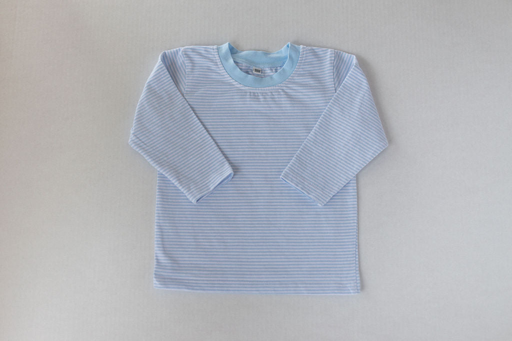 Blue & White Stripe Long Sleeve T Shirt