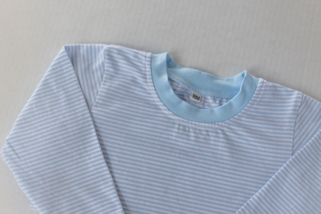 Blue & White Stripe Long Sleeve T Shirt